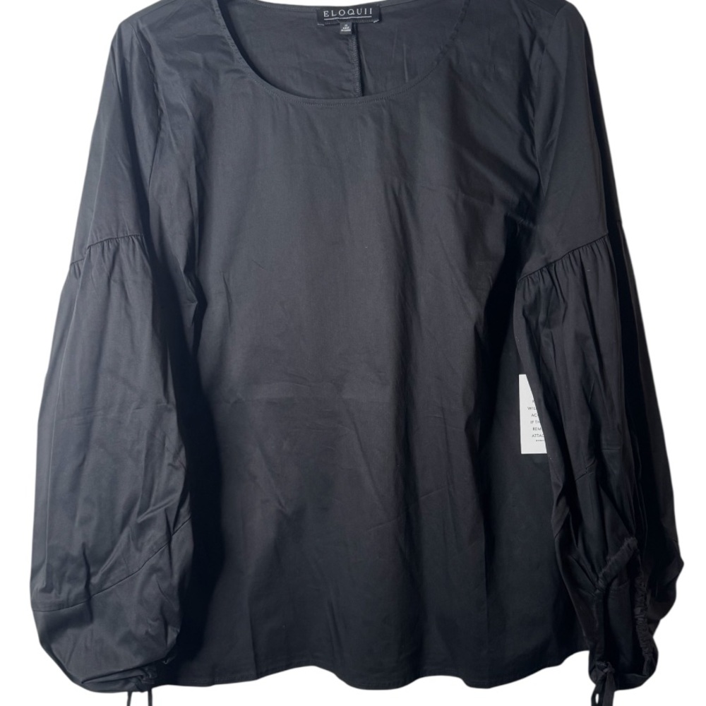 ELOQUII Black Blouse with Balloon Sleeves